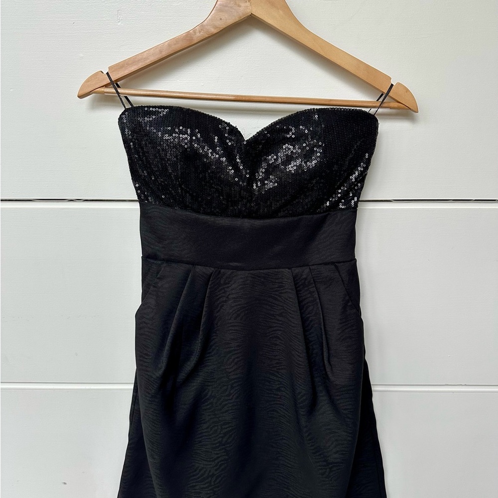 Black Sequin Strapless Evening Dress